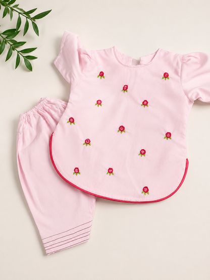 Salsabeel's Baby Girl Hand-Embroidered Booti Shalwar Kameez Set – 0–12 Months