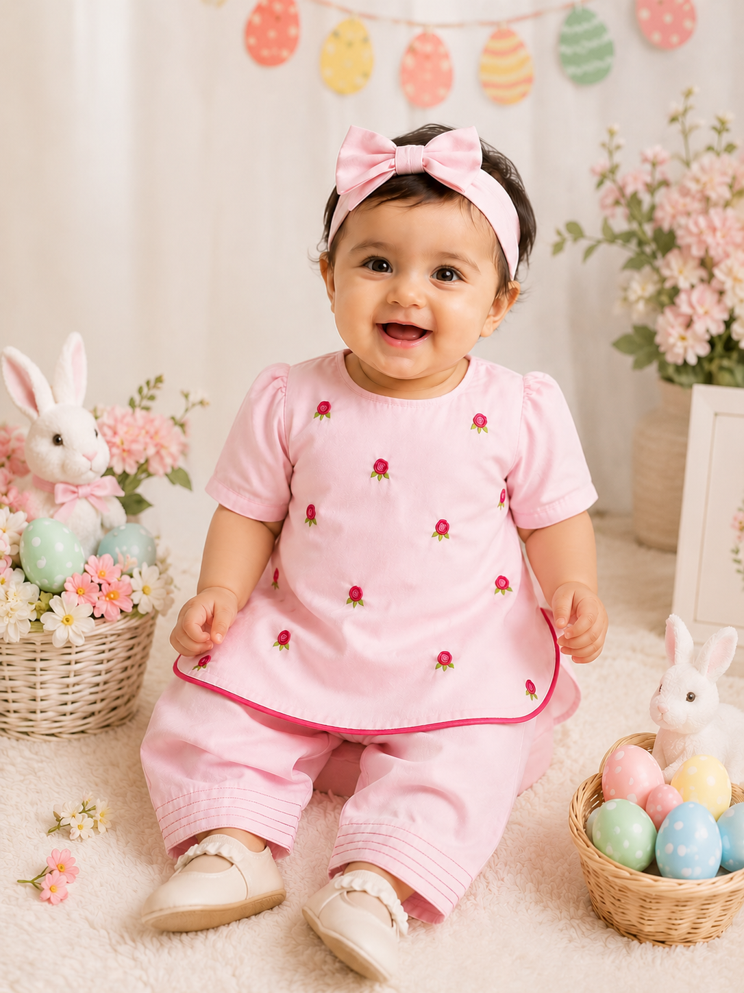 Salsabeel's Baby Girl Hand-Embroidered Booti Shalwar Kameez Set – 0–12 Months