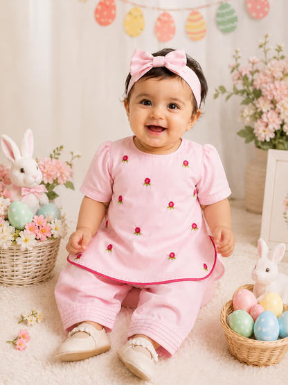 Salsabeel's Baby Girl Hand-Embroidered Booti Shalwar Kameez Set – 0–12 Months
